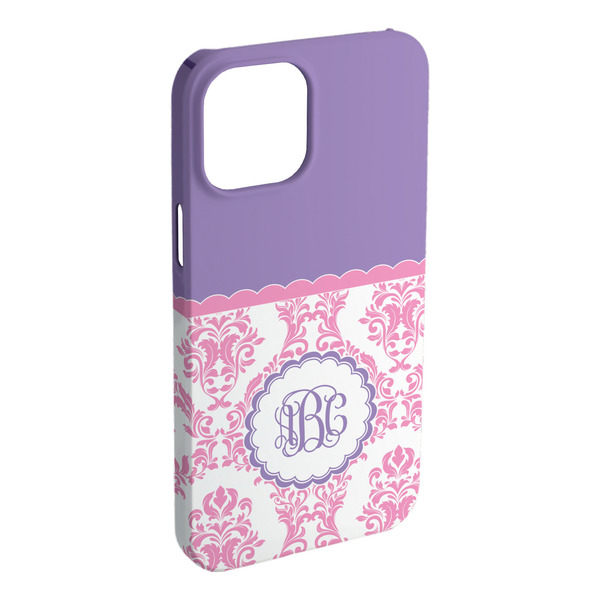 Custom Pink, White & Purple Damask iPhone Case - Plastic - iPhone 15 Plus (Personalized)