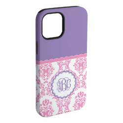 Pink, White & Purple Damask iPhone Case - Rubber Lined - iPhone 15 Plus (Personalized)