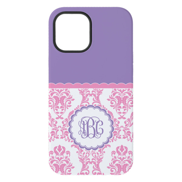Pink, White & Purple Damask iPhone 15 Plus Tough Case - Back