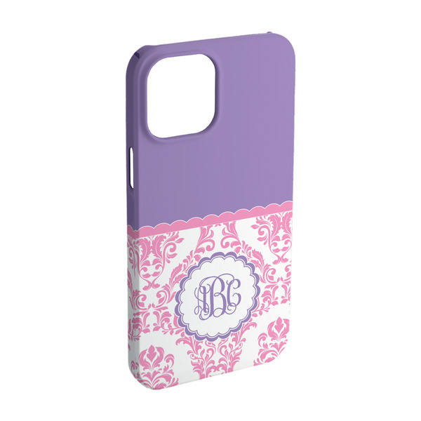 Custom Pink, White & Purple Damask iPhone Case - Plastic - iPhone 15 Pro (Personalized)