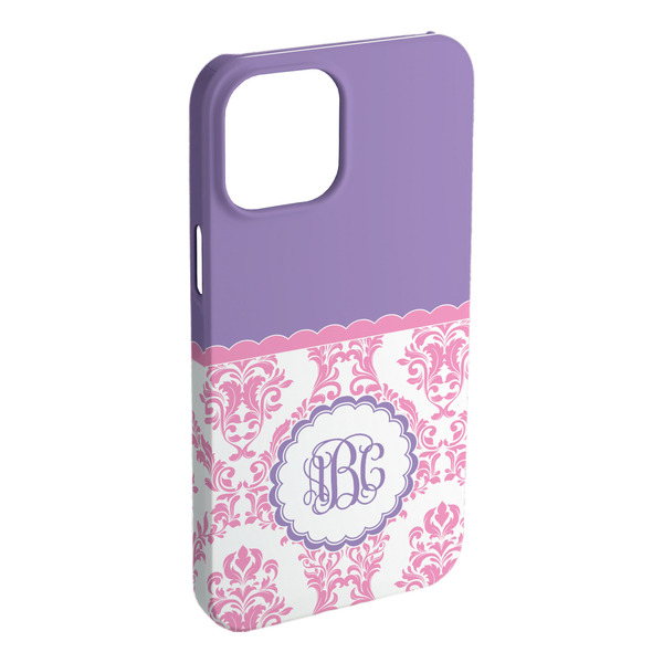 Custom Pink, White & Purple Damask iPhone Case - Plastic (Personalized)