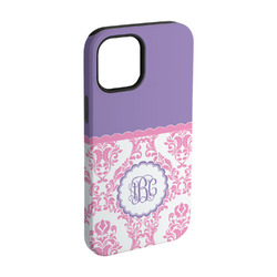 Pink, White & Purple Damask iPhone Case - Rubber Lined - iPhone 15 (Personalized)