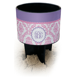 Pink, White & Purple Damask Black Beach Spiker Drink Holder (Personalized)