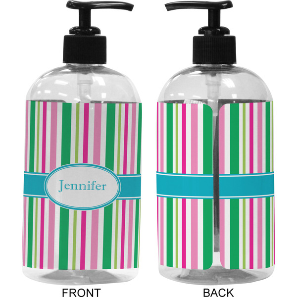 Grosgrain Stripe 16 oz Plastic Liquid Dispenser (Approval) - Black