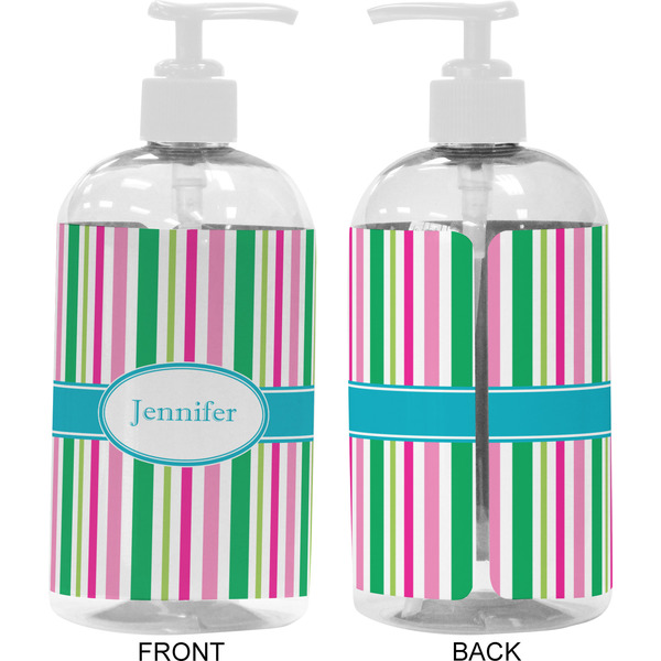 Grosgrain Stripe 16 oz Plastic Liquid Dispenser- Approval- White