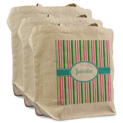 Grosgrain Stripe Reusable Cotton Grocery Bags - Set of 3 (Personalized)