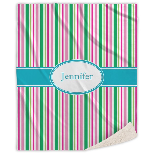 Custom Grosgrain Stripe Sherpa Throw Blanket - 60"x80" (Personalized)