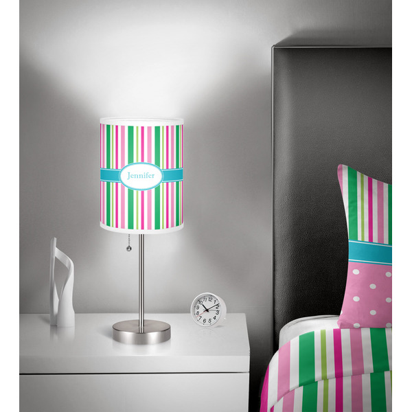 Grosgrain Stripe 7 inch drum lamp shade - in room