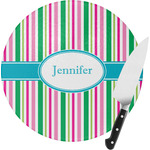 Grosgrain Stripe Round Glass Cutting Board - Small (Personalized)