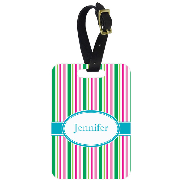 Custom Grosgrain Stripe Metal Luggage Tag w/ Name or Text