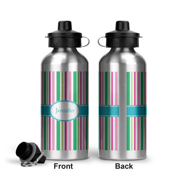 Grosgrain Stripe Aluminum Water Bottle - Front and Back