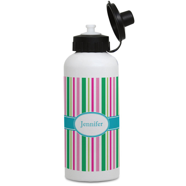 Custom Grosgrain Stripe Water Bottles - Aluminum - 20 oz - White (Personalized)