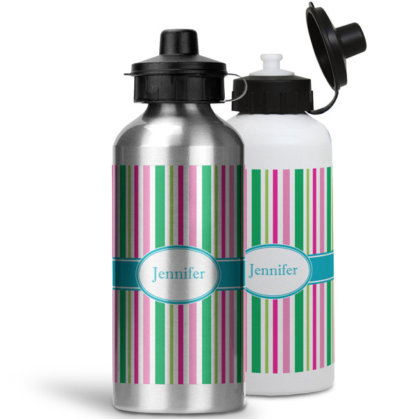 Grosgrain Stripe Aluminum Water Bottles - MAIN (white &silver)