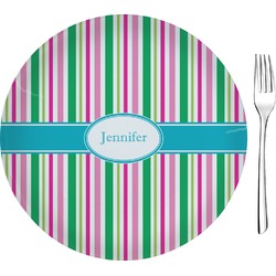Grosgrain Stripe 8" Glass Appetizer / Dessert Plates - Single or Set (Personalized)