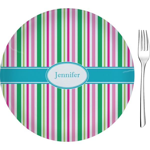 Custom Grosgrain Stripe 8" Glass Appetizer / Dessert Plates - Single or Set (Personalized)