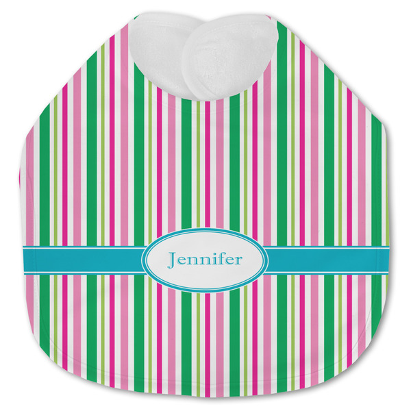 Custom Grosgrain Stripe Jersey Knit Baby Bib w/ Name or Text