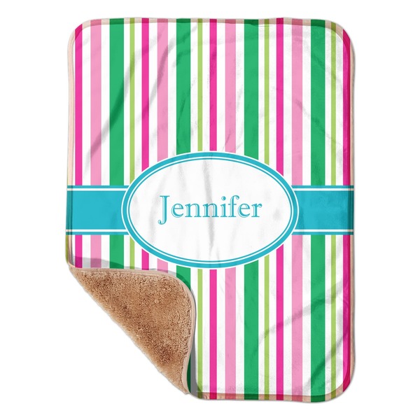 Custom Grosgrain Stripe Sherpa Baby Blanket - 30" x 40" w/ Name or Text