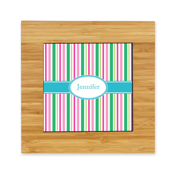 Custom Grosgrain Stripe Bamboo Trivet with Ceramic Tile Insert (Personalized)