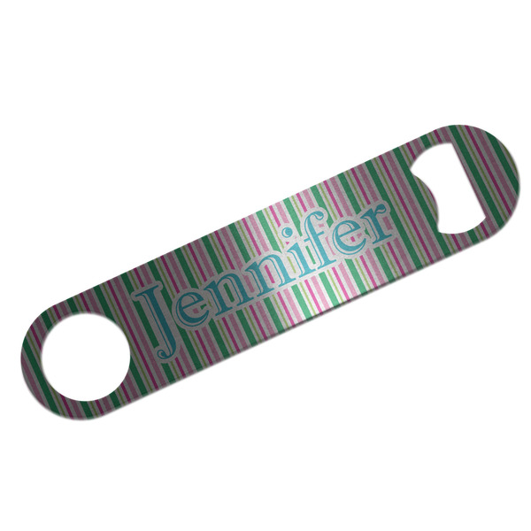 Custom Grosgrain Stripe Bar Bottle Opener - Silver w/ Name or Text