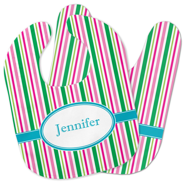Custom Grosgrain Stripe Baby Bib w/ Name or Text
