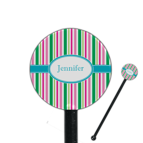 Custom Grosgrain Stripe 5.5" Round Plastic Stir Sticks - Black - Single Sided (Personalized)