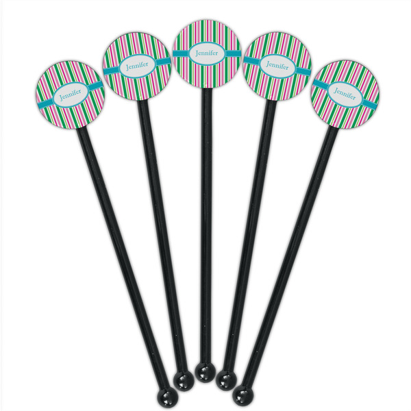 Grosgrain Stripe Black Plastic 5.5" Stir Stick - Round - Fan View