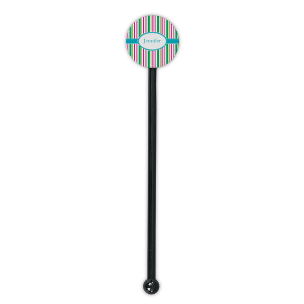 Grosgrain Stripe Black Plastic 5.5" Stir Stick - Round - Single Stick
