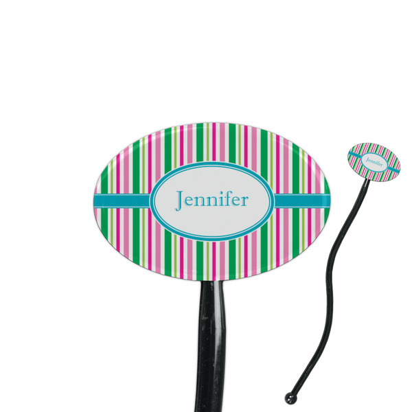 Custom Grosgrain Stripe 7" Oval Plastic Stir Sticks - Black - Single Sided (Personalized)