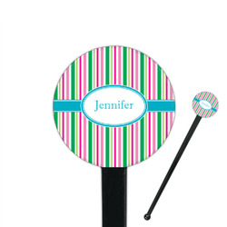 Grosgrain Stripe 7" Round Plastic Stir Sticks - Black - Single Sided (Personalized)
