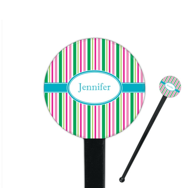 Custom Grosgrain Stripe 7" Round Plastic Stir Sticks - Black - Single Sided (Personalized)