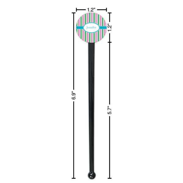 Grosgrain Stripe Black Plastic 7" Stir Stick - Round - Dimensions