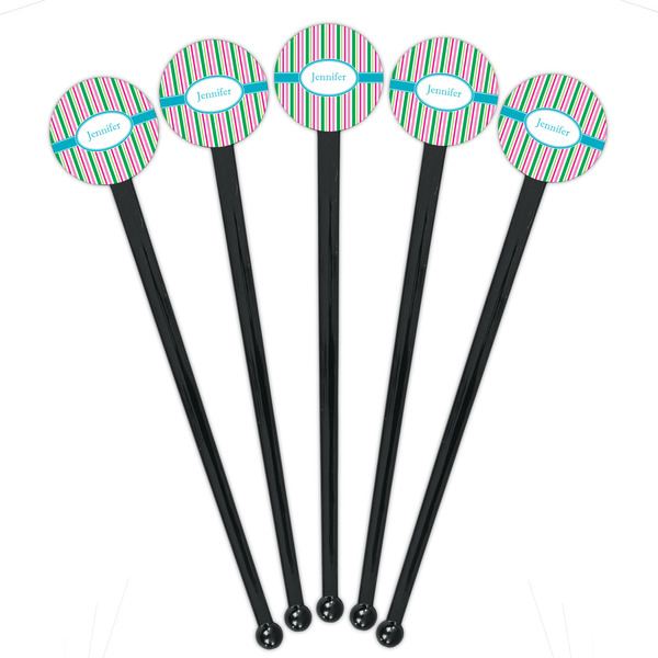 Grosgrain Stripe Black Plastic 7" Stir Stick - Round - Fan View