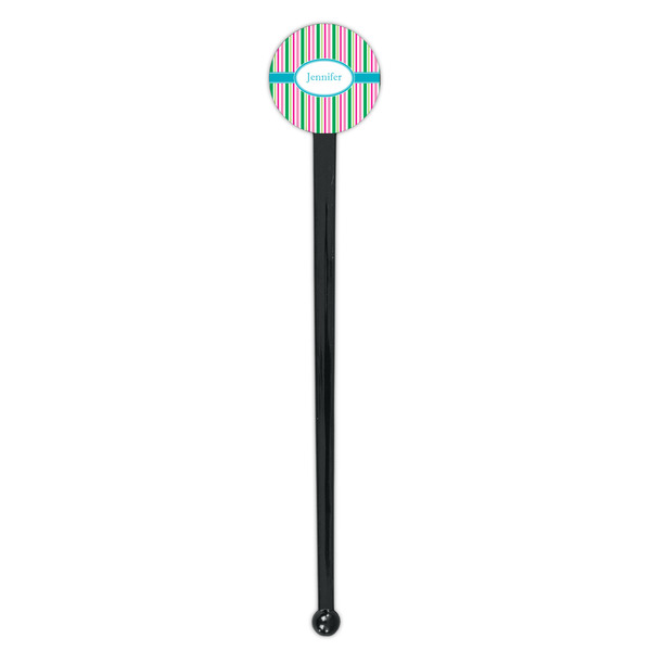 Grosgrain Stripe Black Plastic 7" Stir Stick - Round - Single Stick