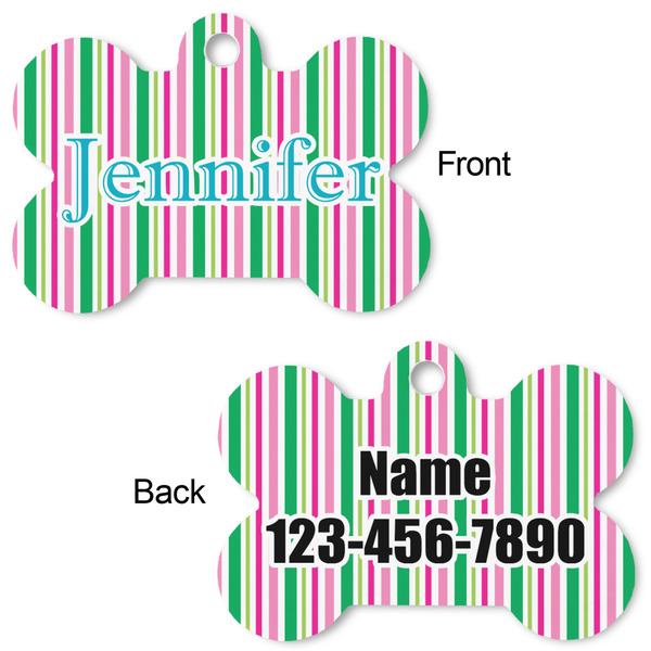 Grosgrain Stripe Bone Shaped Dog Tag - Front & Back