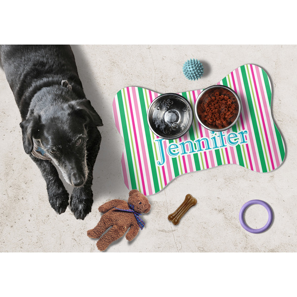 Grosgrain Stripe Bone Shaped Mat w/ Food & Water