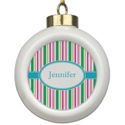 Grosgrain Stripe Ceramic Ball Ornament (Personalized)