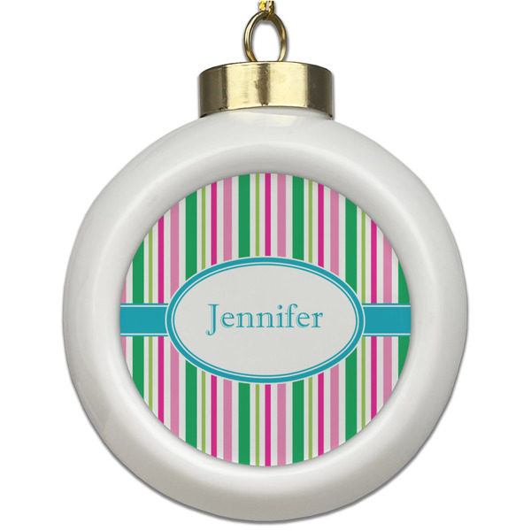 Custom Grosgrain Stripe Ceramic Ball Ornament (Personalized)