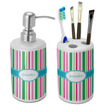 Grosgrain Stripe Ceramic Bathroom Accessories Set (Personalized)