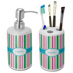 Grosgrain Stripe Ceramic Bathroom Accessories Set (Personalized)