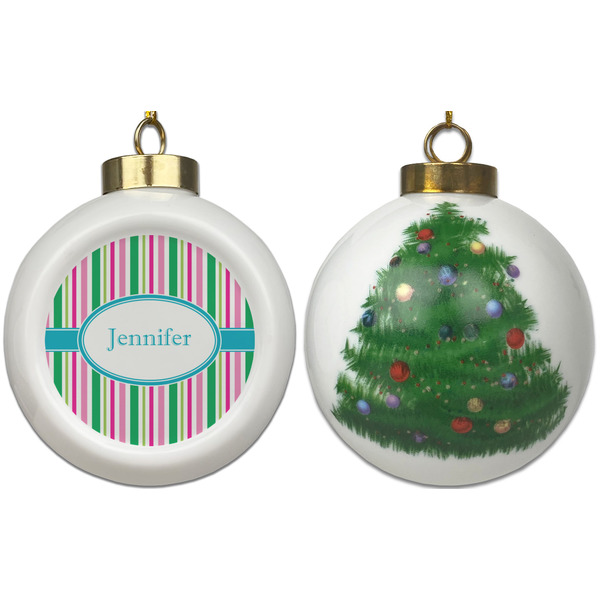 Grosgrain Stripe Ceramic Christmas Ornament - X-Mas Tree (APPROVAL)