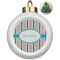 Grosgrain Stripe Ceramic Ball Ornament - Christmas Tree (Personalized)