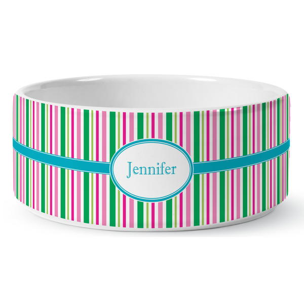 Grosgrain Stripe Ceramic Dog Bowl - Medium - Front
