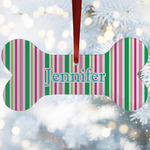 Grosgrain Stripe Ceramic Dog Ornament w/ Name or Text