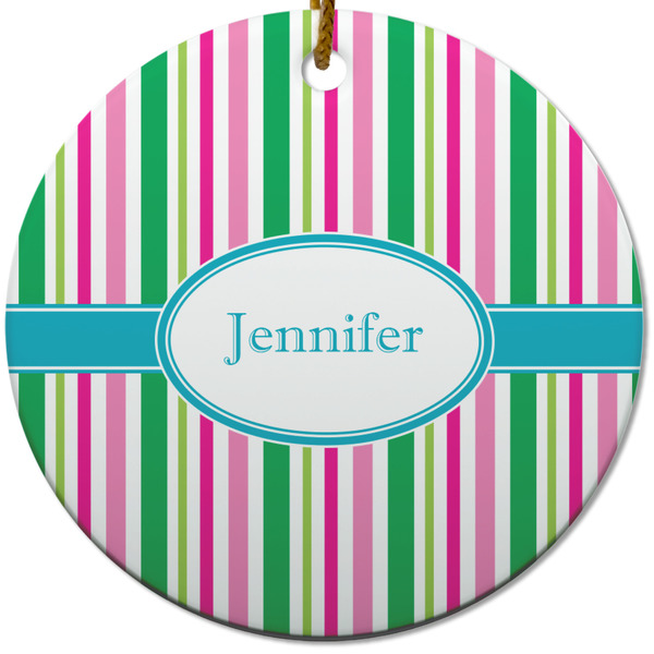 Grosgrain Stripe Ceramic Flat Ornament - Circle (Front)
