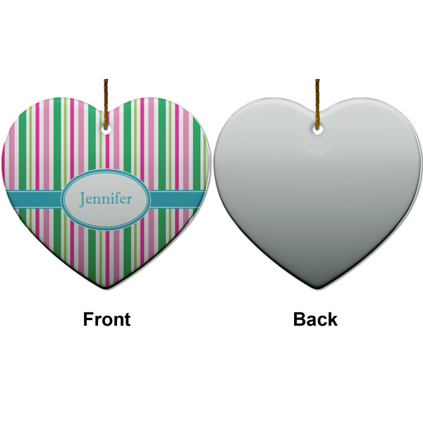 Grosgrain Stripe Ceramic Flat Ornament - Heart Front & Back (APPROVAL)