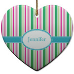 Grosgrain Stripe Heart Ceramic Ornament w/ Name or Text