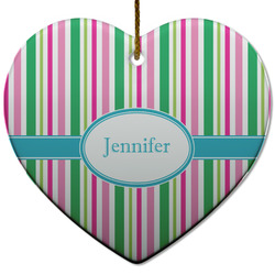 Grosgrain Stripe Heart Ceramic Ornament w/ Name or Text