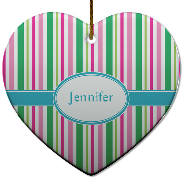 Grosgrain Stripe Ceramic Flat Ornament - Heart (Front)