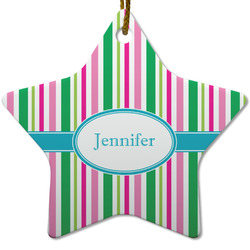 Grosgrain Stripe Star Ceramic Ornament w/ Name or Text