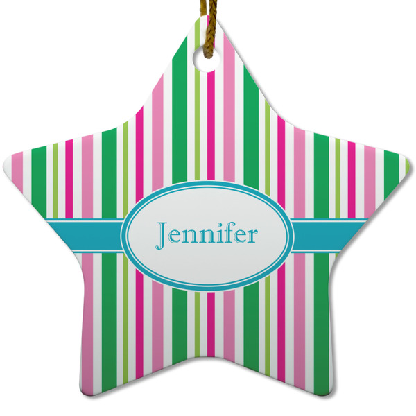Grosgrain Stripe Ceramic Flat Ornament - Star (Front)